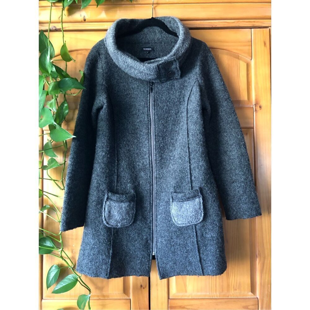 MARISOL Wool COAT Jacket Gray Long Zip Made In Italy SZ L
